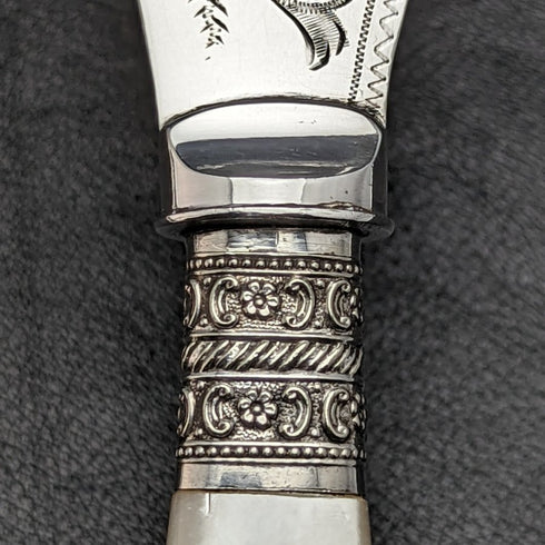 英國古董銀盤魚服務器套裝白色蝴蝶貝殼手柄